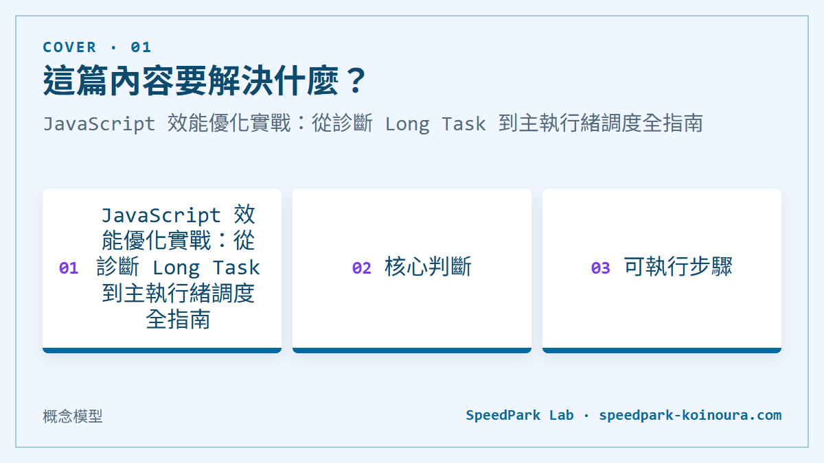 這篇內容要解決什麼？：JavaScript 效能優化實戰：從診斷 Long Task 到主執行緒調度全指南